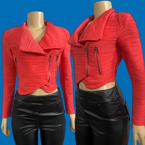 NWT 2B  Bebe Shawl Collar Textured zipper blazer long sleeve Salmon Coral Xsmall